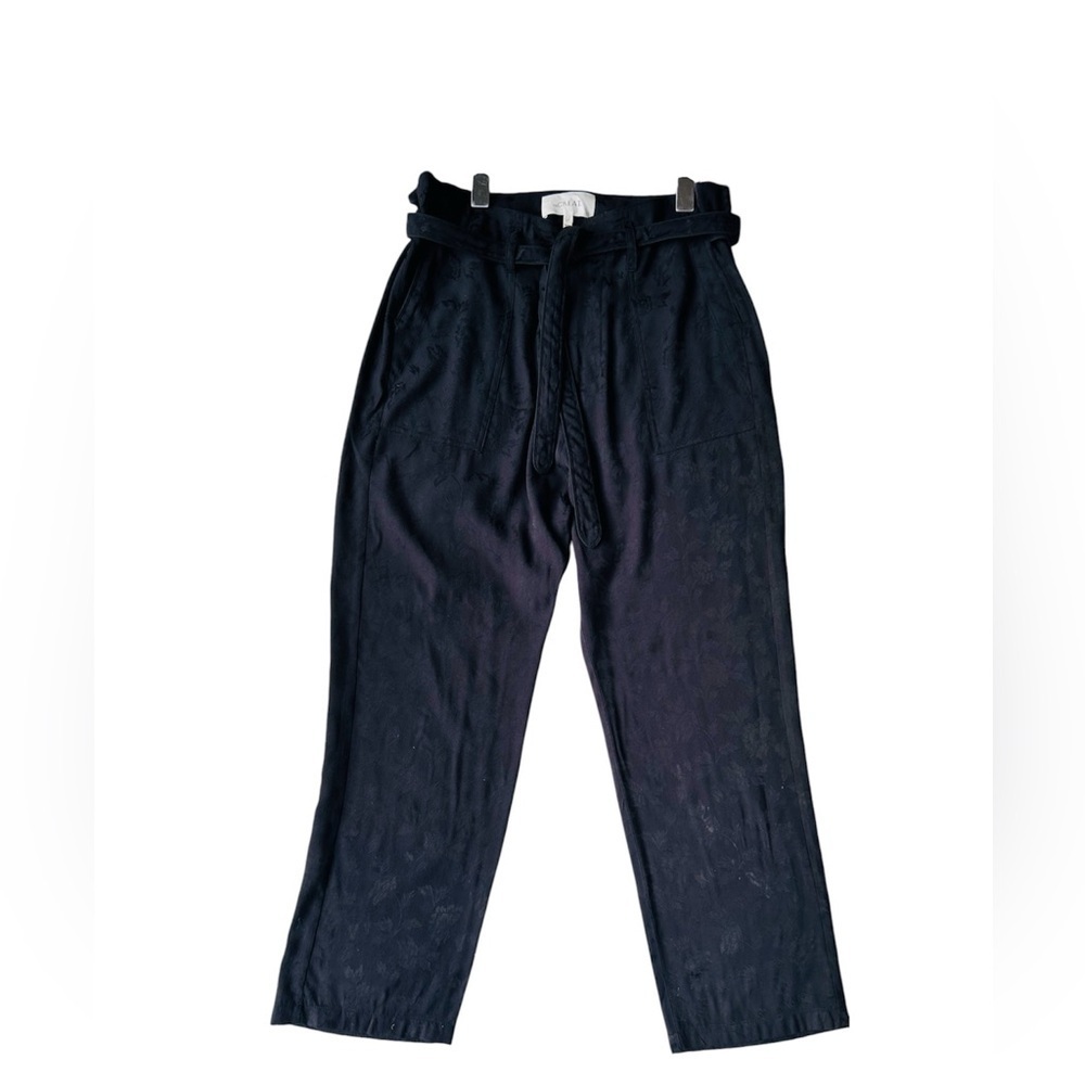 The great pants  black printed trousers belted high waist